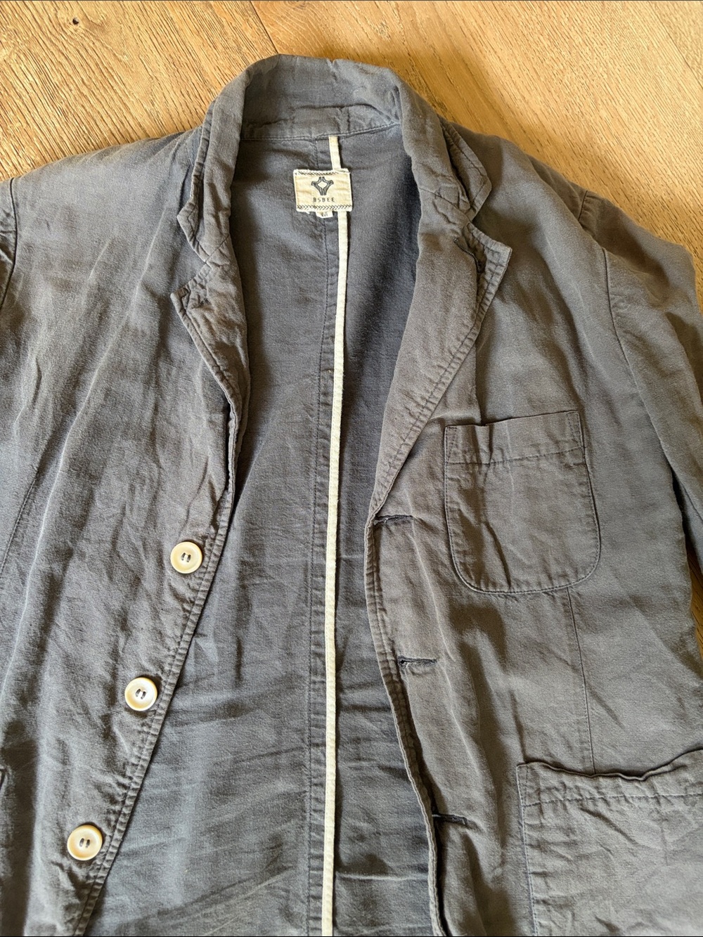Bsbee Women’s Lightweight Button Jacket in Charcoal Gray little hole on sleeve
